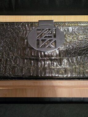 Anne Klein Black Genuine Leather Croc Embossed Frame Clutch Evening Bag